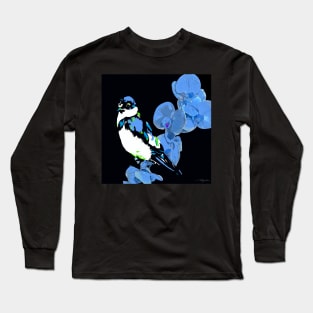 MIDNIGHT BLUE ORCHID AND BIRD Long Sleeve T-Shirt